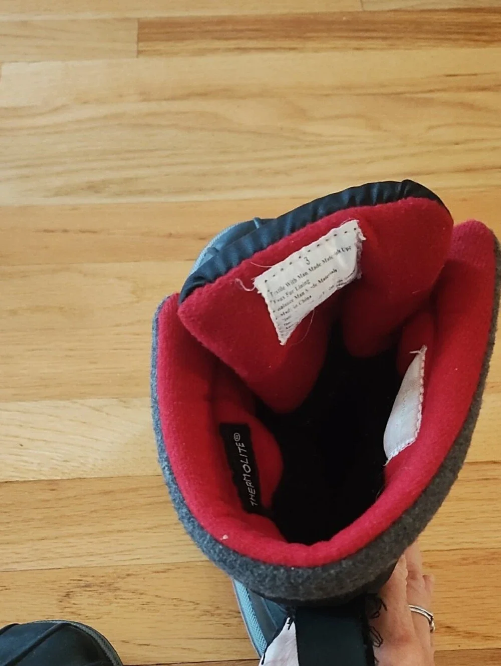 Kids Black Duck Winter Boots with Red Lining